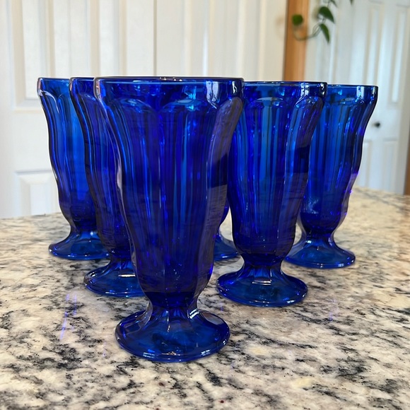 Set of 6 Cobalt Anchor Hocking Fountain Soda Parfait Sundae Glasses - Picture 3 of 7